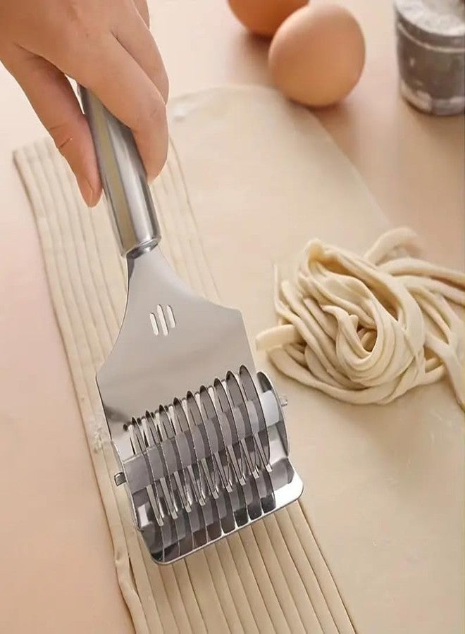 PUTHAK Stainless Steel Handheld Pasta Maker: Craft Homemade Noodles with Ease - Manual Noodle Cutter Roller for Kitchen Gadgets, Pack of 1 - Image 1